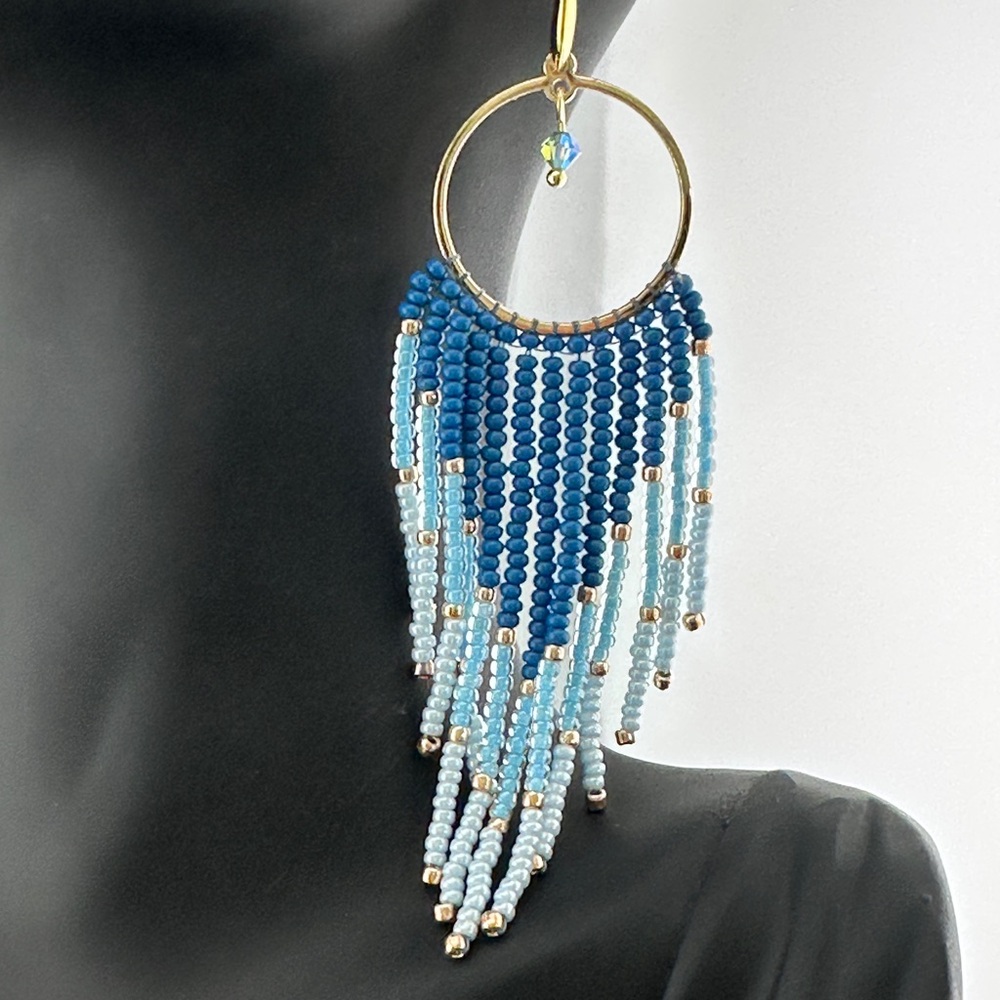 Elegant Ombre Blue Beaded Earrings - Picture 13 of 15